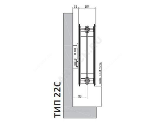 Радиатор стальной панельный Compact C тип 22 300х2700 Qну=3900 Вт бок/п RAL 9016 (белый) Heaton Plus