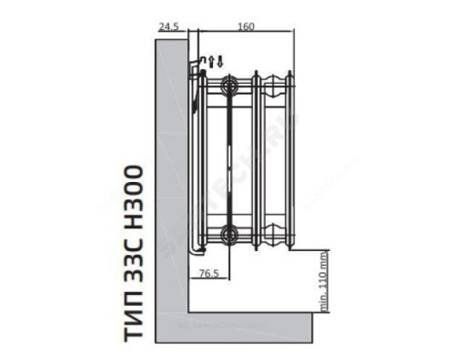 Радиатор стальной панельный Compact C тип 33 300х1900 Qну=3700 Вт бок/п RAL 9016 (белый) Heaton Plus