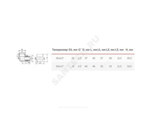 Угольник PP-R комбинированный белый НР Дн 25х1/2