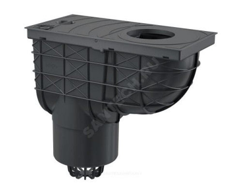 Трап РР ливневой канализации с ловушкой для листвы Дн 125 черный вертикальный выпуск Alca Plast AGV2