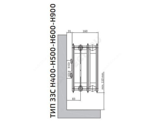 Радиатор стальной панельный Compact C тип 33 900х1700 Qну=8296 Вт бок/п RAL 9016 (белый) Heaton Plus