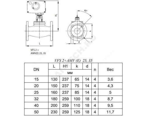 Клапан регулирующий чугун VFS2 Ду 15 Ру25 фл Kvs=4м3/ч Danfoss 065B1515