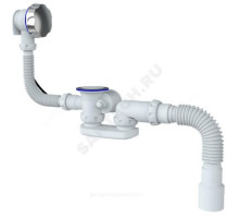 Слив-перелив для ванны плоский полуавтоматический (тросик) 1 1/2''x40 с гофрой 40х40/50 слив клапан, пробка D=70мм Unicorn S102