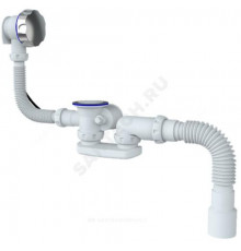Слив-перелив для ванны плоский полуавтоматический (тросик) 1 1/2''x40 с гофрой 40х40/50 слив клапан, пробка D=70мм Unicorn S102