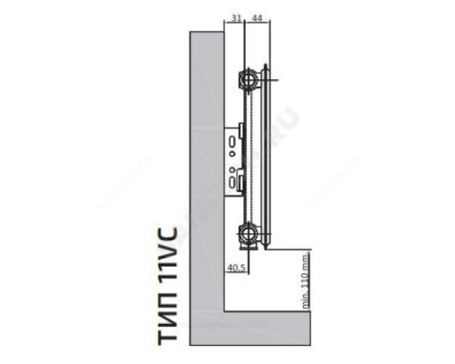 Радиатор стальной панельный Ventil Compact VC тип 11 300х600 Qну=443 Вт ниж/п прав в комплекте кронштейн. встроенный вентиль RAL 9016 (белый) Heaton Plus