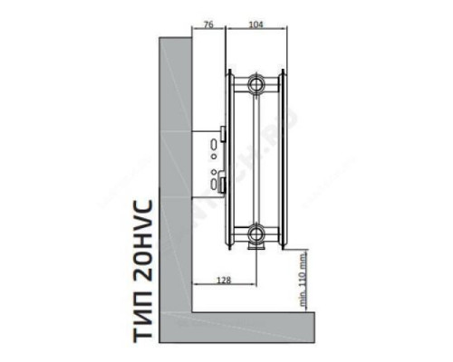 Радиатор стальной панельный Hygiene Ventil Compact HVC тип 20 300х1700 Qну=1625 Вт ниж/п прав в комплекте кронштейн. встроенный вентиль, гигиенический RAL 9016 (белый) Heaton Plus