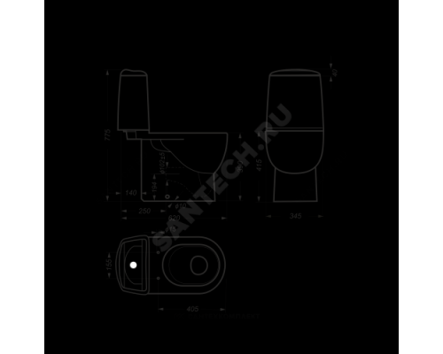Унитаз-компакт нижний подвод горизонт/выпуск 2/реж дюропласт микролифт белый Best Luxe DM Sanita Luxe BSTSLCC04020522