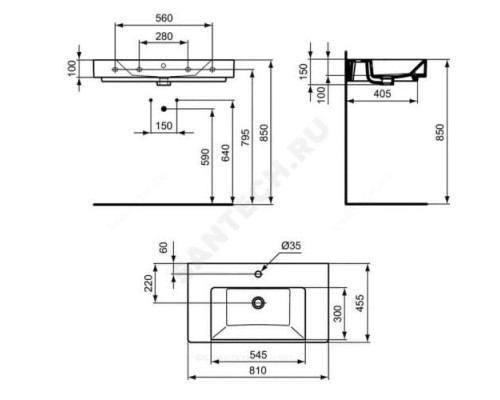 Умывальник мебельный STRADA 80 1 отверстие под смеситель по центру Ideal Standard K078801