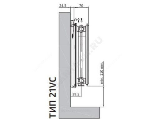 Радиатор стальной панельный Ventil Compact VC тип 21 300х700 Qну=794 Вт ниж/п в комплекте кронштейн. встроенный вентиль RAL 9016 (белый) Heaton Plus