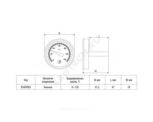 Термометр биметаллический осевой Дк63 G1/2