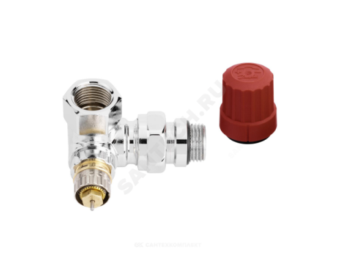 Клапан термостатический RA-NCX для двухтр Ду 15 Ру10 угловой трёхосевой, прав ВР клипс RTR (RA) с преднастройкой хром глянцевый Danfoss 013G4239
