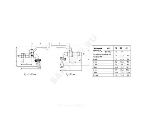 Кран шаровой водоразборный латунь со штуцером BVR-C Ду 15 Ру10 НР/штуц R1/2