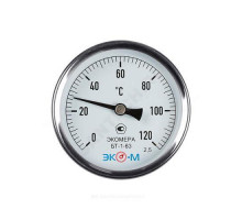 Термометр биметаллический осевой Дк63 L=100мм 120С БТ-1-63 ЭКОМЕРА БТ-1-63-120С-L100