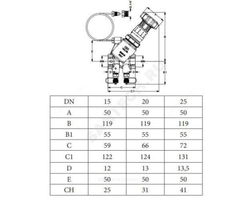 Клапан балансировочный автомат латунь 718LP Ду 15 Ру25 Тмакс=120 оС ВР Kvs=4.1м3/ч Cimberio CIM 718LP 1/2