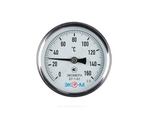 Термометр биметаллический осевой Дк63 L=100мм 160С БТ-1-63 ЭКОМЕРА БТ-1-63-160С-L100