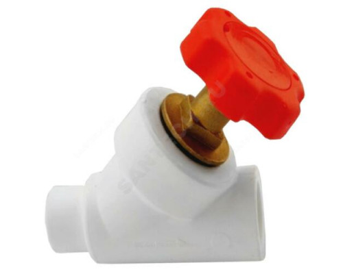 Клапан (вентиль) PP-R запорный белый внутр/наруж пайка Дн 20х45гр Ру25 RTP (РосТурПласт) 14187