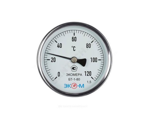 Термометр биметаллический осевой Дк80 L=80мм 120С БТ-1-80 ЭКОМЕРА БТ-1-80-120С-L80