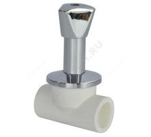 Клапан (вентиль) PP-R запорный белый хромированный внутренняя пайка Дн 25х90гр Ру25 LUX RTP (РосТурПласт) 14189