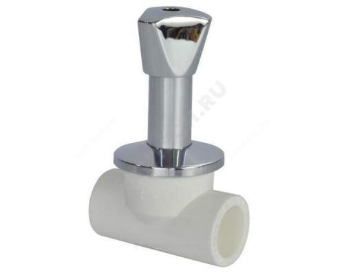 Клапан (вентиль) PP-R запорный белый хромированный внутренняя пайка Дн 25х90гр Ру25 LUX RTP (РосТурПласт) 14189