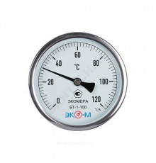 Термометр биметаллический осевой Дк100 L=60мм 120С БТ-1-100 ЭКОМЕРА БТ-1-100-120С-L60