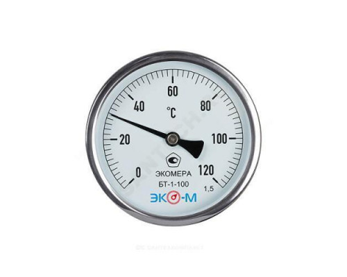 Термометр биметаллический осевой Дк100 L=40мм 120С БТ-1-100 ЭКОМЕРА БТ-1-100-120С-L40