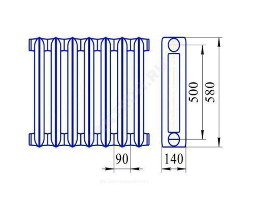 Радиатор чугунный МС-140М2-500 7 секций Ду20 Qну=1022 Вт НАО 