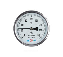 Термометр биметаллический осевой Дк100 L=60мм 160С БТ-1-100 ЭКОМЕРА БТ-1-100-160С-L60
