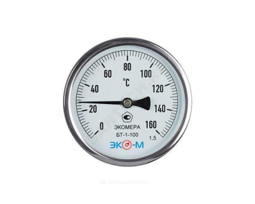Термометр биметаллический осевой Дк100 L=40мм 160С БТ-1-100 ЭКОМЕРА БТ-1-100-160С-L40