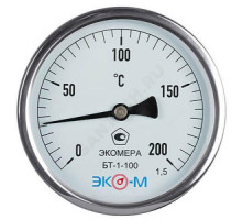 Термометр биметаллический осевой Дк100 L=40мм 200С БТ-1-100 ЭКОМЕРА БТ-1-100-200С-L40