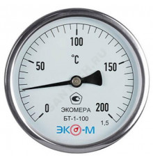 Термометр биметаллический осевой Дк100 L=60мм 200С БТ-1-100 ЭКОМЕРА БТ-1-100-200С-L60