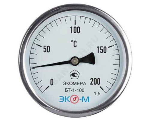 Термометр биметаллический осевой Дк100 L=40мм 200С БТ-1-100 ЭКОМЕРА БТ-1-100-200С-L40