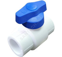 Кран PP-R шаровой белый Дн 20 полупроходной с синей ручкой VALFEX 20255020B