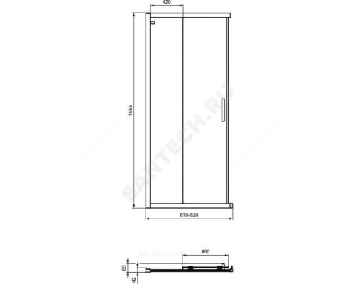 Дверь душевая CONNECT 2 Corner Square/Rectangular реверсивная 900х1950 мм Ideal Standard K9261EO