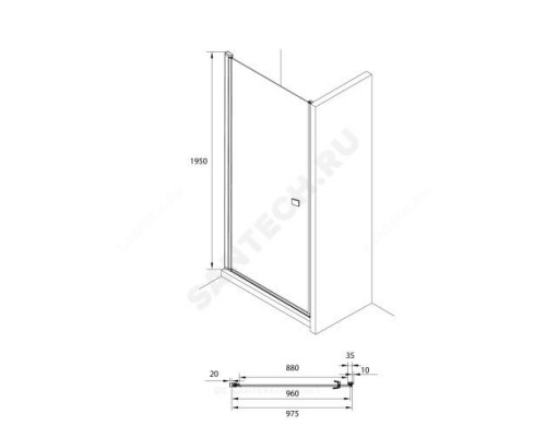 Дверь душевая Capital 900х1950мм прозрачное стекло профиль черный Roca M4710016M