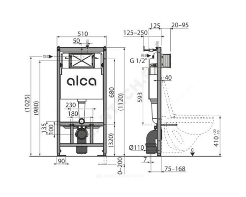 Инсталляция для подвесного унитаза с кнопкой смыва белая M70 Alca Plast AM101/1120-3:1 RU M70-0001