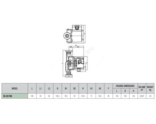 Насос циркуляционный с мокрым ротором VA 25/180 PN10 1х230В/50Гц DAB 60182196H