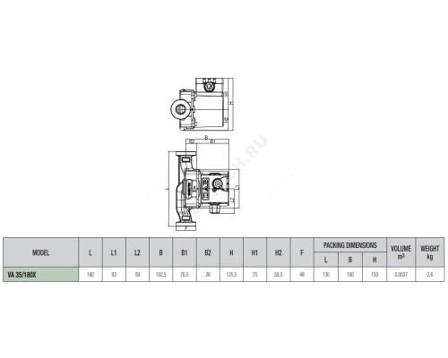 Насос циркуляционный с мокрым ротором VA 35/180 X PN10 1х230В/50Гц DAB 60182180H