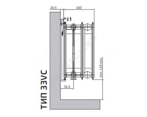Радиатор стальной панельный Ventil Compact VC тип 33 600х3000 Qну=10495 Вт ниж/п в комплекте кронштейн. встроенный вентиль RAL 9016 (белый) Heaton Plus