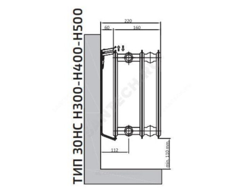 Радиатор стальной панельный Hygiene Compact HC тип 30 300х1200 Qну=1611 Вт бок/п гигиенический RAL 9016 (белый) Heaton Plus