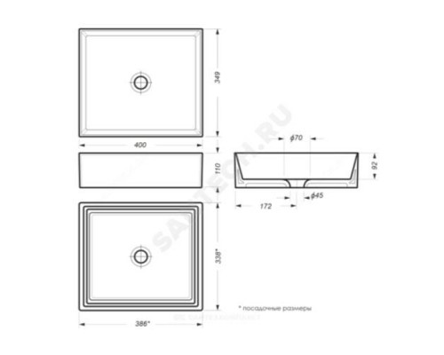 Умывальник мебельный Novel Slim 40 без отверстия под смеситель белый Sanita Luxe NOV40SLWB01S