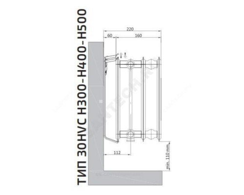 Радиатор стальной панельный Hygiene Ventil Compact HVC тип 30 500х3000 Qну=5978 Вт ниж/п прав в комплекте кронштейн. встроенный вентиль, гигиенический RAL 9016 (белый) Heaton Plus