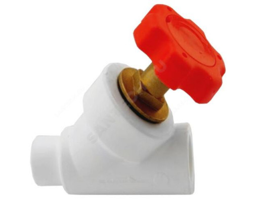 Клапан (вентиль) PP-R запорный белый внутр/наруж пайка Дн 25х45гр RTP (РосТурПласт) 14220