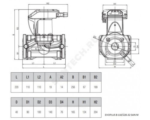 Насос циркуляционный с мокрым ротором для ГВС EVOPLUS B 110/220.32 SAN M DAB 60151153