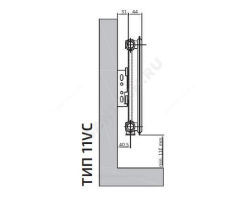 Радиатор стальной панельный Ventil Compact VC тип 11 500х700 Qну=834 Вт ниж/п лев в комплекте кронштейн. встроенный вентиль RAL 9016 (белый) Heaton Plus