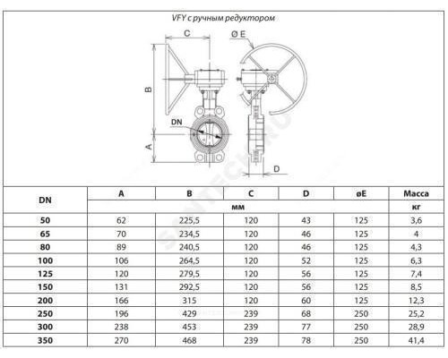 Затвор дисковый поворотный чугун VFY-WG(SYLAX) Ду 100 Ру16 межфл с редуктором диск чугун манжета EPDM эпоксидное покрытие чугунного диска затвора Danfoss 065B8423