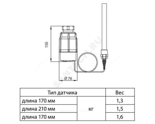 Элемент термостатический AVT датчик без гильзы Ру25 НР R1/2