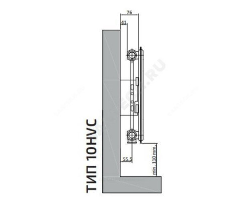 Радиатор стальной панельный Hygiene Ventil Compact HVC тип 10 500х600 Qну=499 Вт ниж/п лев в комплекте кронштейн. встроенный вентиль, гигиенический RAL 9016 (белый) Heaton Plus