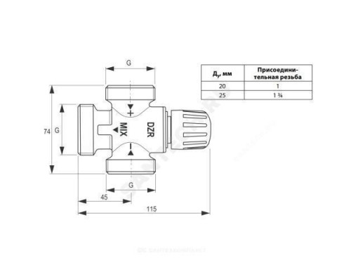 Клапан смесительный термостатический седельный латунь TVM-H Ду 25 Ру10 1
