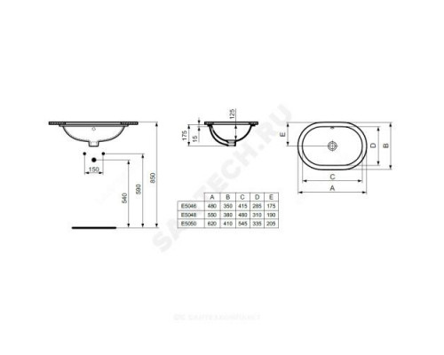 Умывальник мебельный CONNECT 48 без отверстия под смеситель Ideal Standard E504601