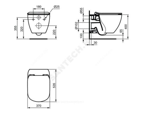 Унитаз подвесной горизонт/выпуск без сиденья TESI AquaBlade Ideal Standard T007901